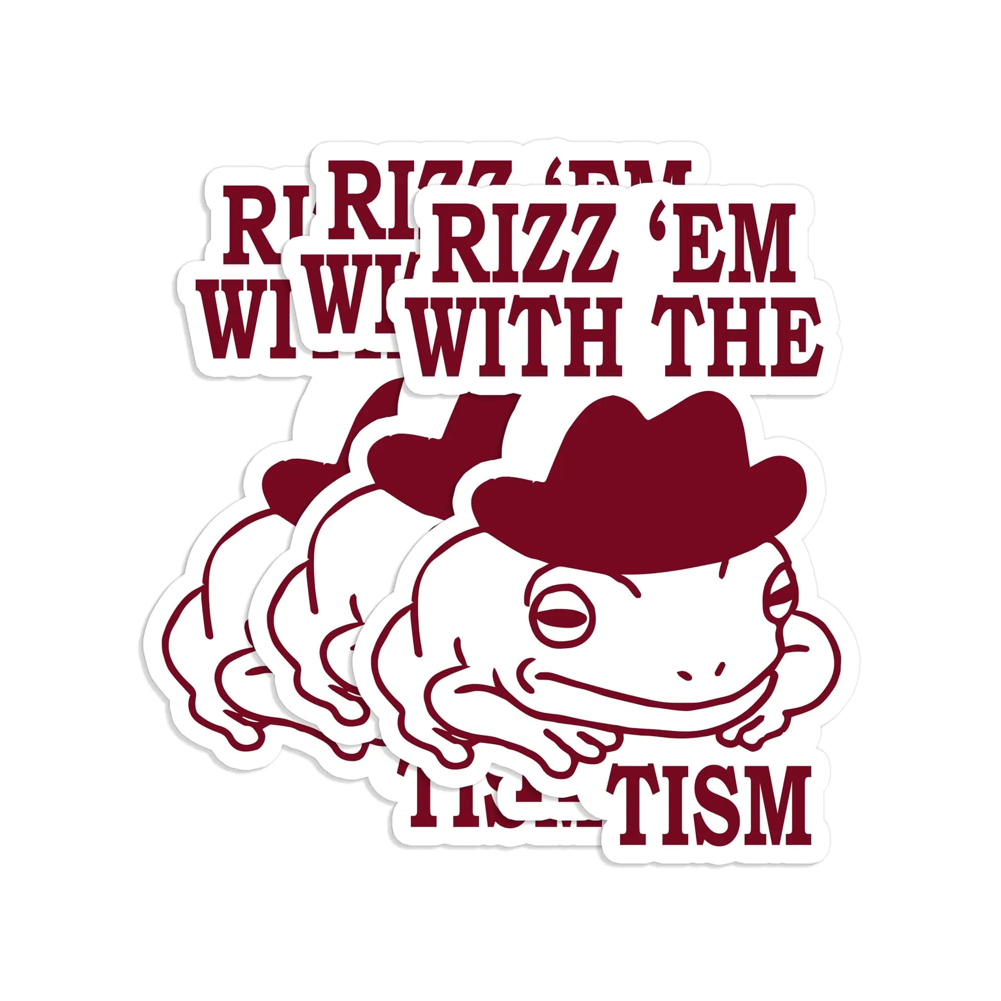 Set 3PCS - Rizz Em with The Tism Sticker Frog Decal Cowboy Frog 2" Water Assistant Vinyl Waterproof Die-Cut Sticker for Laptop Water Bottle Hard Hat Helmet Car Phone (2 inches)