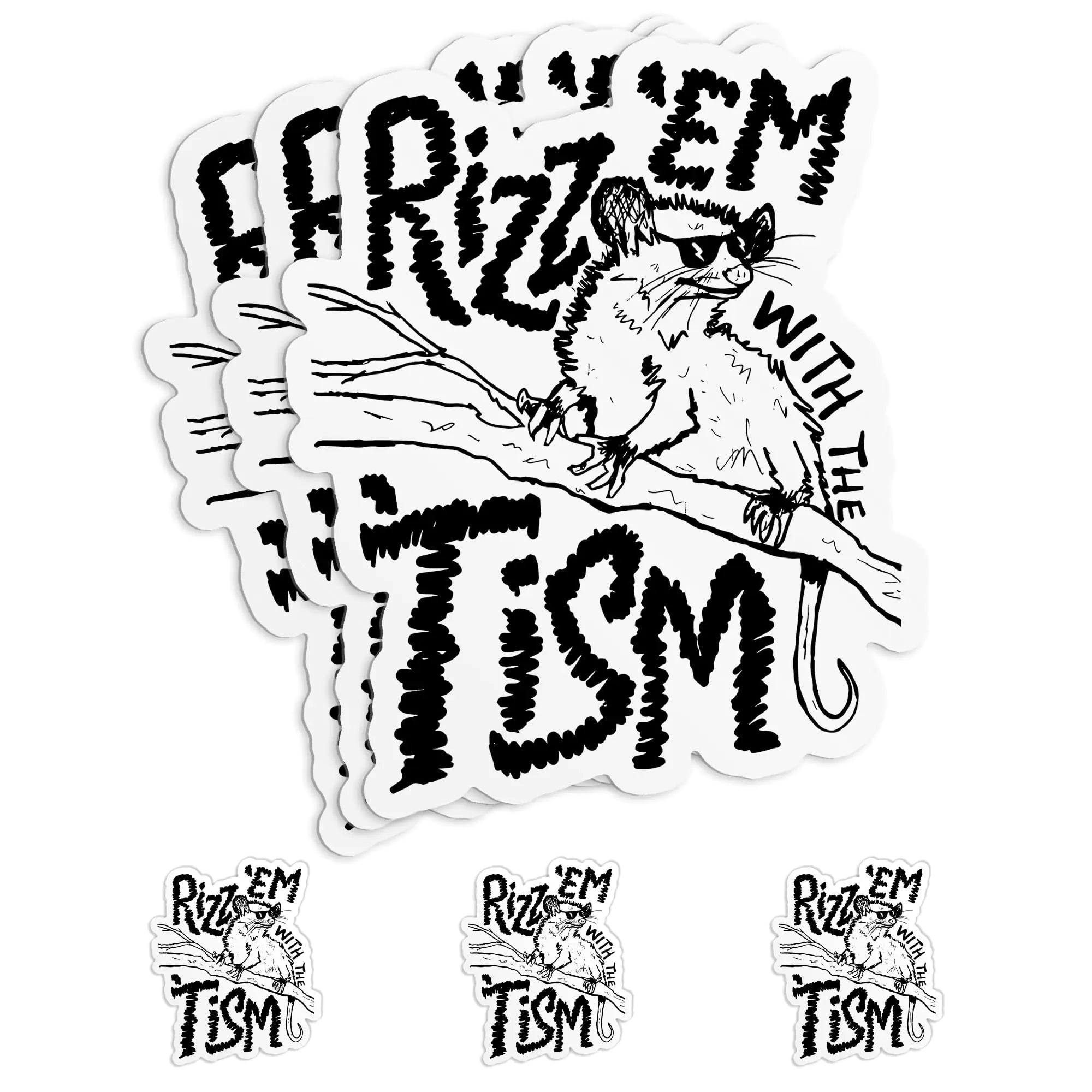 (3Pcs) Rizzem with The Tism Sticker Opossum 2" Waterproof Die-Cut Vinyl Sticker for Laptop Tumbler Water Bottle Kindle Hard Hat Decal Gifts 2 Inches
